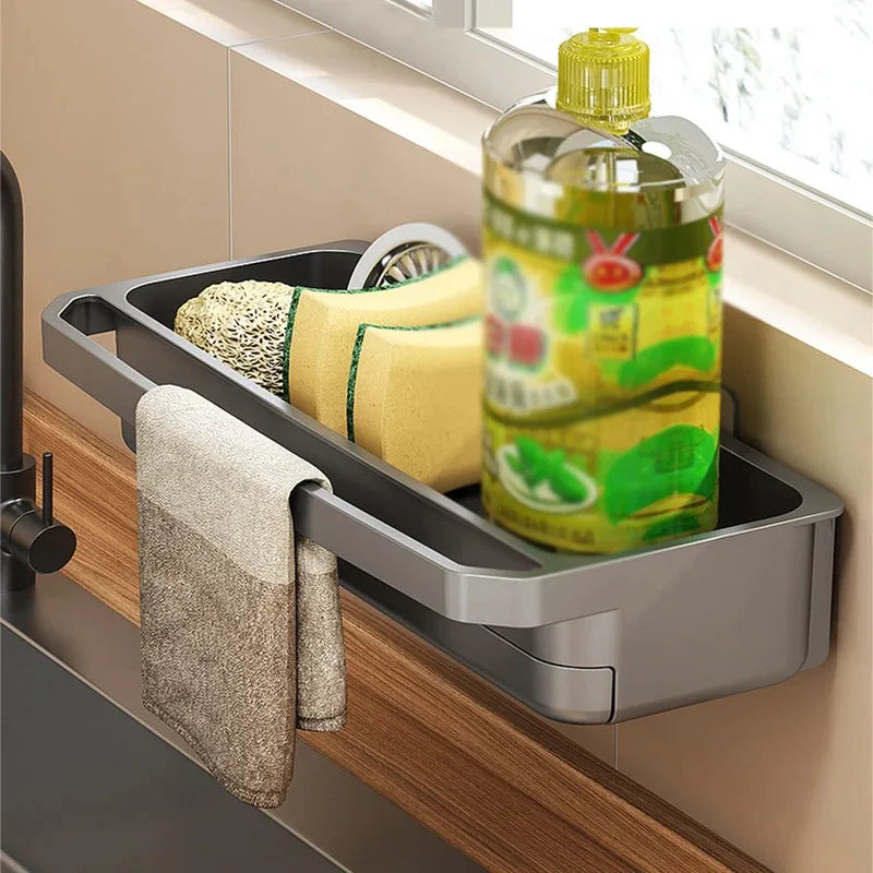 Self-Draining Kitchen Sink Organizer – Faucet Caddy for Sponge & Soap Storage
