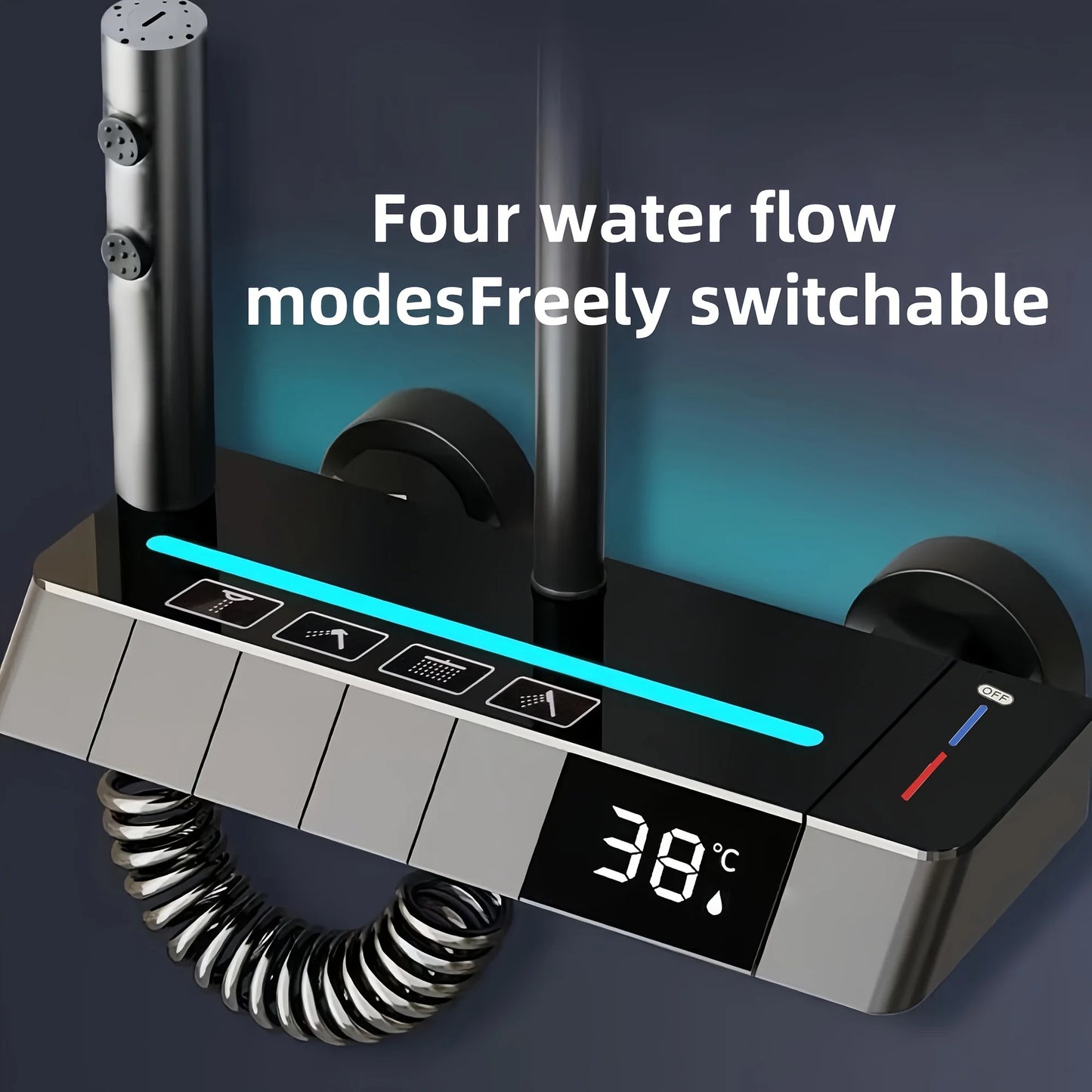 LED Thermostatic Shower Column – 4 Spray Modes with Ambient Lighting &amp; Self-Powered Display