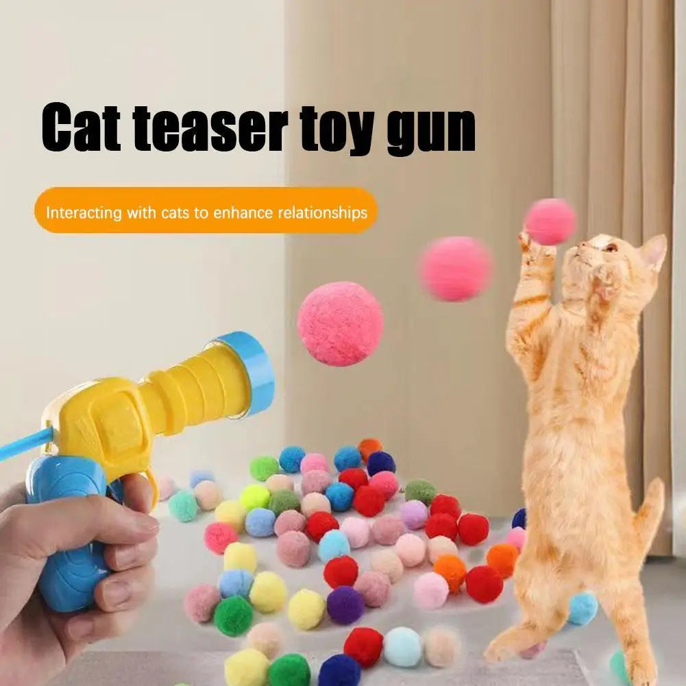 Interactive Cat Launch Toy – Mini Shooting Gun with Plush Balls for Training & Play