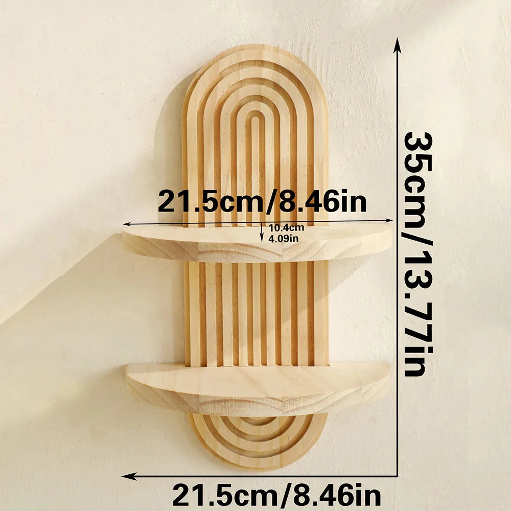 Boho Wooden Wall Shelf – Geometric Design for Plants &amp; Decoration | Natural finish