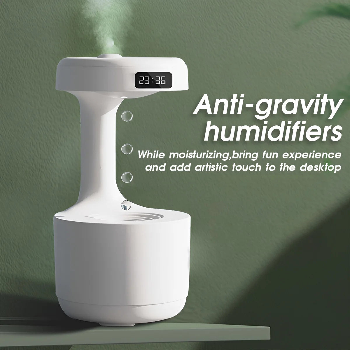 Anti-Gravity Humidifier 600ML – Desktop Water Droplet Backflow Aromatherapy Diffuser with LED Light