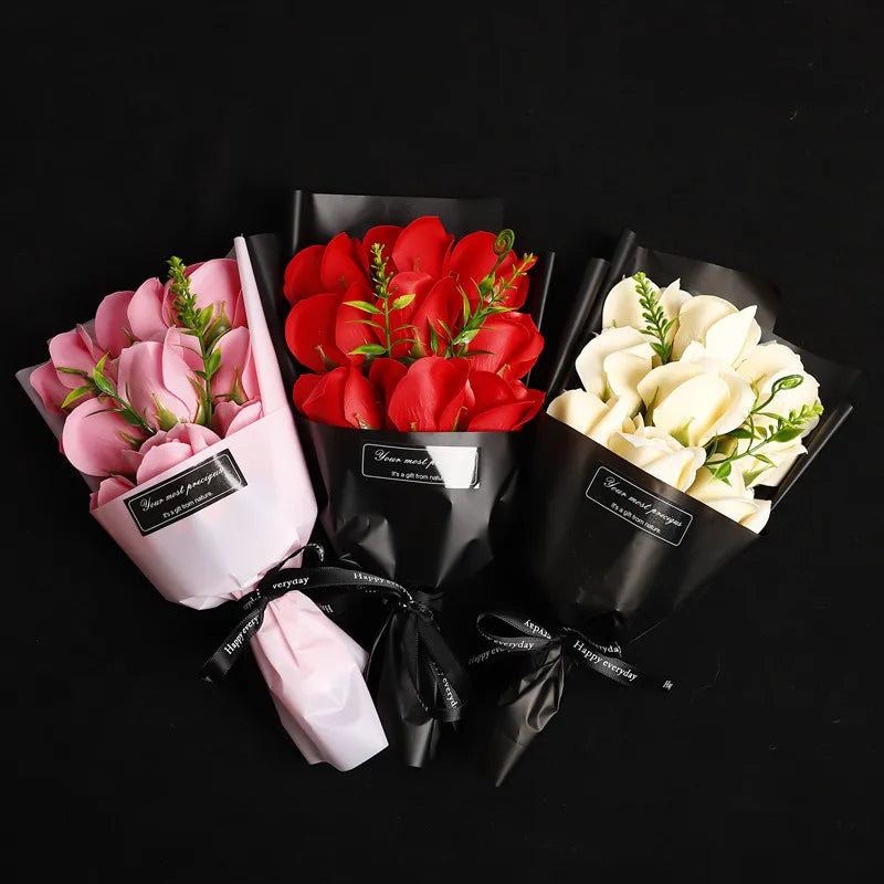 Rose Soap Flower Bouquet (3/6/9 Heads) – Valentine's Day Gift & Decor