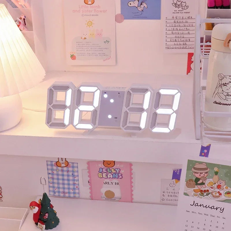 Digital LED Wall Clock – Modern Alarm Clock with Calendar &amp; Brightness Adjustment | 24×9 cm